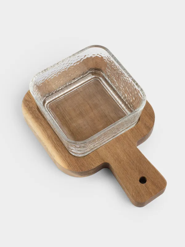 Ыдыс, 10х10 см, тұғырда, шыны/ағаш, Ripply wood, image-2