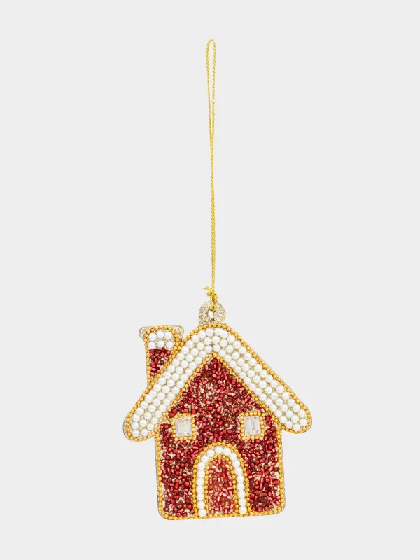 Шырша ойыншығы, 10 см, моншақ/ағаш, қызыл және алтын, Үй, Beads figure, image-1