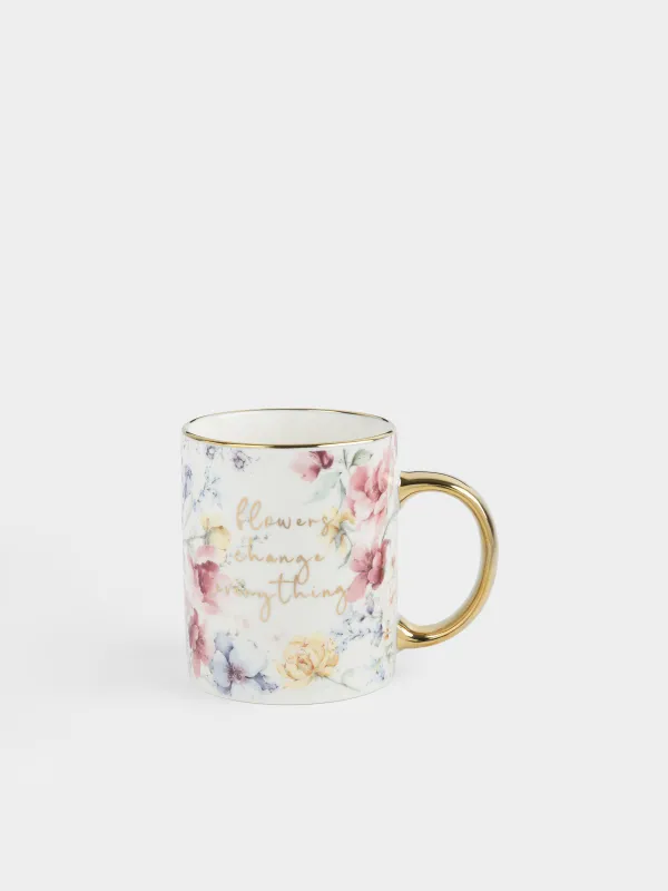 Саптыаяқ, 350 мл, фарфор N, ақ-алтын, Гүлдер, Flowers, image-0