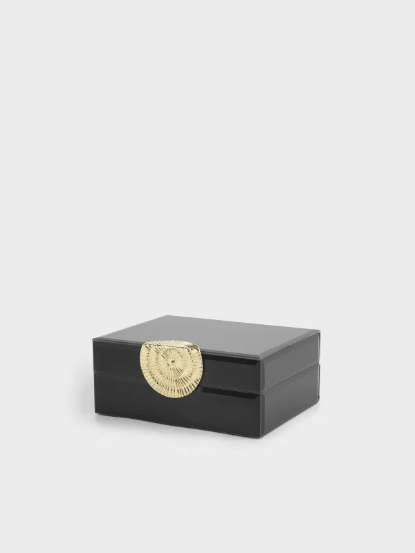 Зергерлік қорап, 18х14 см, шыны/металл, айна, қара, Glossy black, image-0