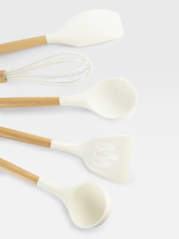 Ас үй керек-жарақтары жиынтығы, 5 зат, түпқоймада, ағаш/силикон, сүт түсті, Weekend, image-2