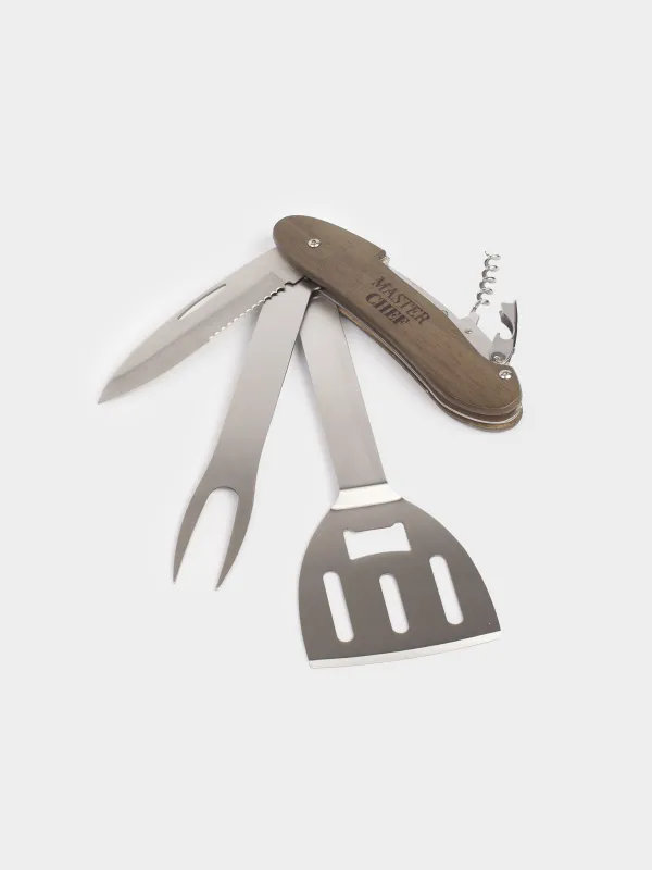 Барбекюге арналған көп құрал, 5-тен 1-ге дейін, 42 см, жиналмалы, болат / ағаш, BBQ, image-4