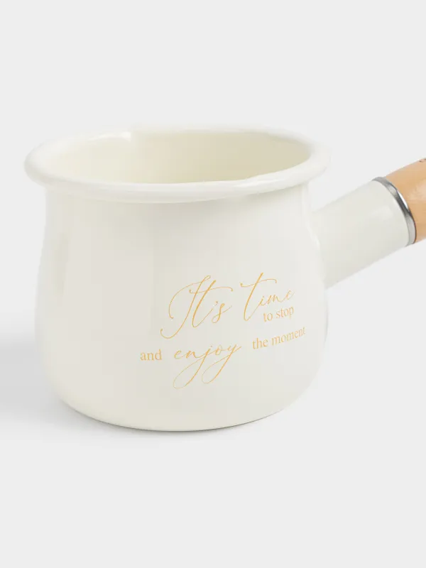 Турка, 550 мл, эмальданған металл/ағаш, сүт түстес, Enjoy the moment, Nostalgia, image-2