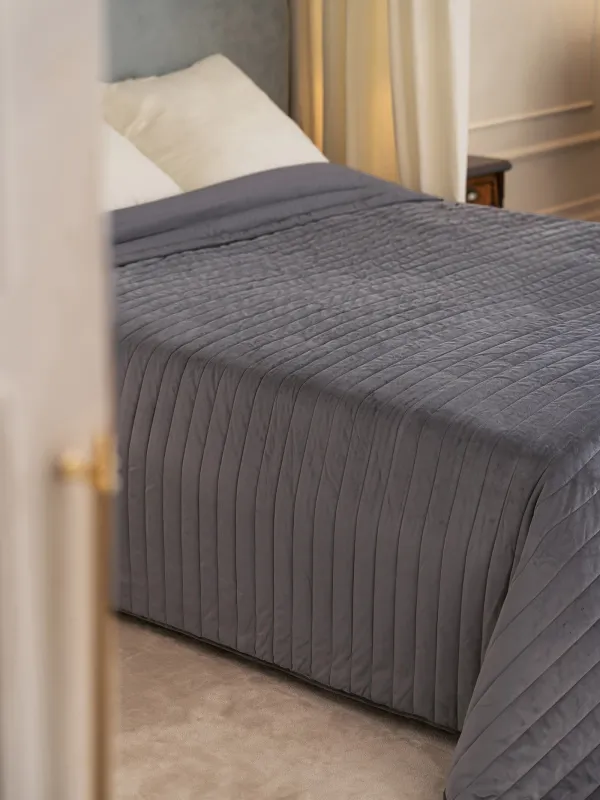 Төсек жапқыш, 220х240 см, сырылған, барқыт/микрофибра, сұр, Stitch velvet, image-2