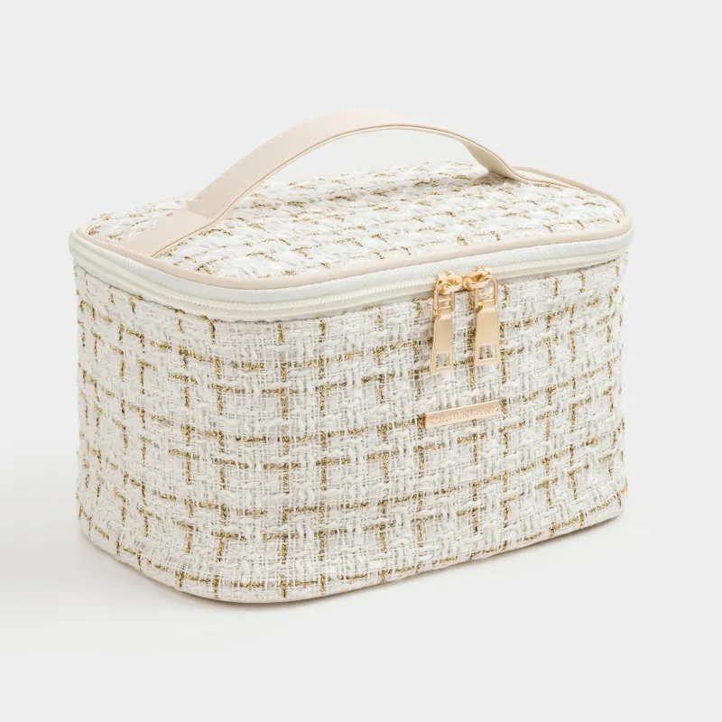 Косметикалық сөмке, 20х15 см, тұтқасы бар, твид, ақ, Wenal, image-3