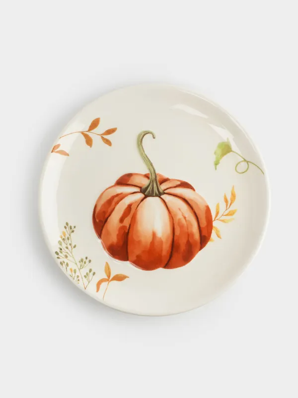 Тіскебасар тәрелкесі, 22 см, керамика, ақ, Асқабақ және жапырақтар, Forest symphony, image-0