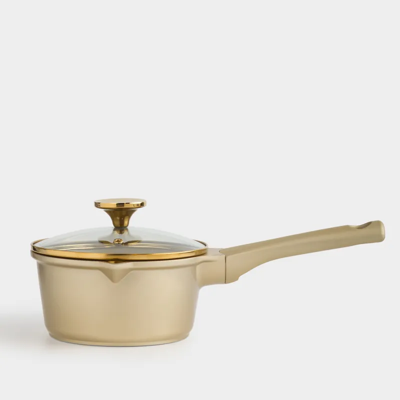 Бақыраш, 16 см, 1,3 л, қақпағы бар, жабыны бар, алюминий, алтын, Trineli