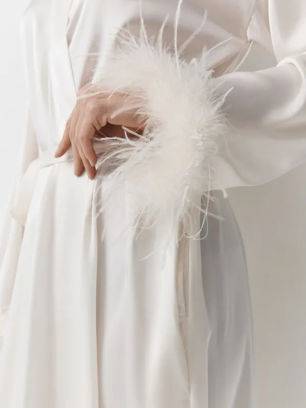 Әйелдер халаты, үйге арналған, өлшемі M, ұзын жеңді, полиэстер/қауырсын, сүт түстес, Adria, image-2