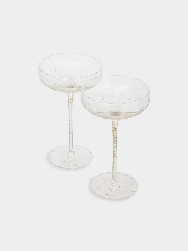 Шампан бокалы, 220 мл, 2 дана, шыны, Алтын шашыратқыштар, Filo R speck, image-1