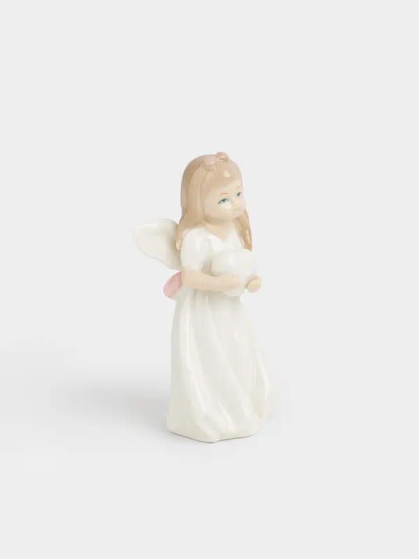 Мүсінше, 12 см, фарфор P, сүт түстес, Жүрегі бар періште, Angel figurine, image-1