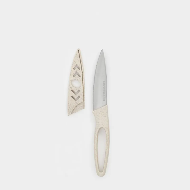 Нож для чистки овощей, 9 см, с чехлом, сталь/пластик, бежевый, в крапинку, Soft speckled