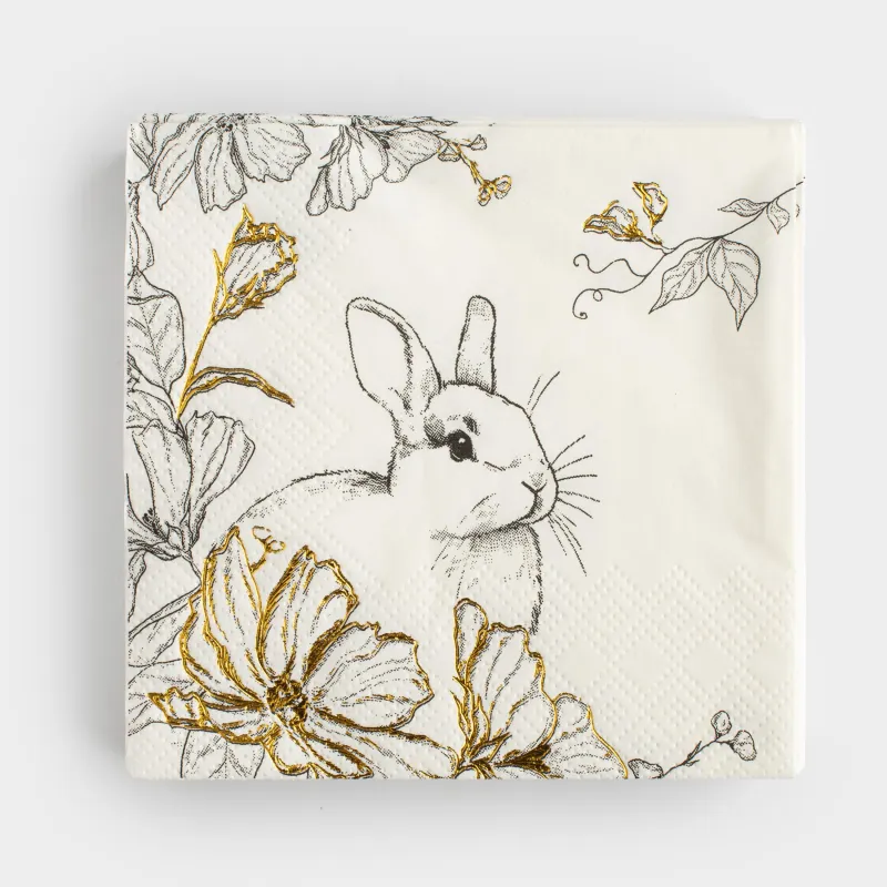 Қағаз майлықтар, 21х21 см, 20 дана, шаршы, ақ, Қоян және гүлдер, Peony gold, image-0