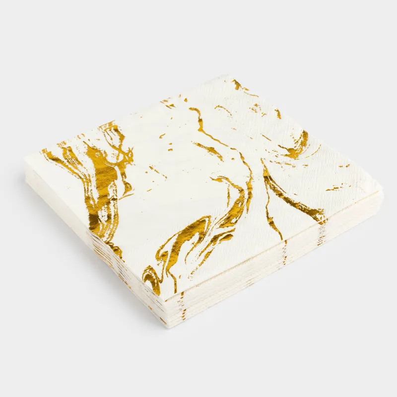 Қағаз майлықтар, 33х33 см, 20 дана, ақ, алтын мәрмәр, Maniera, image-1