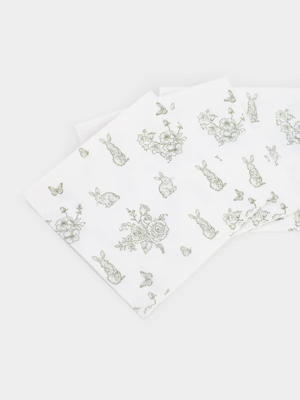 Қағаз майлықтар, 21х21 см, 20 дана, төртбұрышты, сүт түстес, Гүлдер арасындағы қоян, Easter lace, image-2