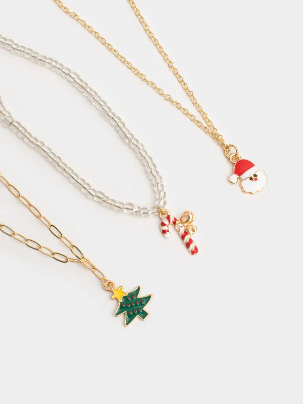 Цепочка, 40 см, 3 шт, детская, металл/стекло, золотистая/серебристая, Jewelry christmas, image-2