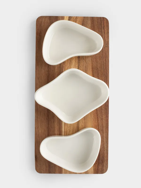 Набор для закусок, 3 пр, на подставке, керамика/дерево, Фигуры, Noble tree, image-2