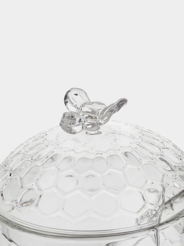 Банка для меда, 400 мл, с ложкой, стекло, Соты, Honey, image-3