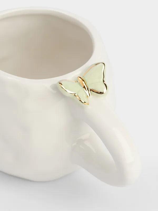 Саптыаяқ, 370 мл, керамика, сүт түстес, көбелектер, Butterfly, image-3