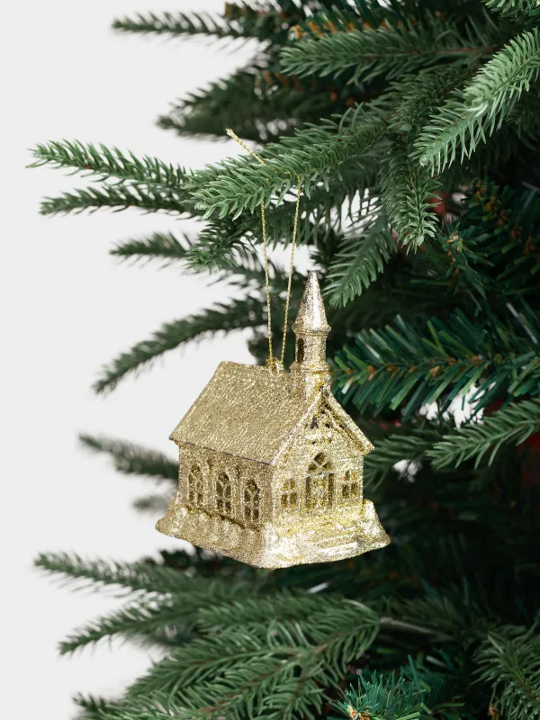 Игрушка елочная, 10 см, пластик, золотистая, Домик, Figure sparkle, image-3