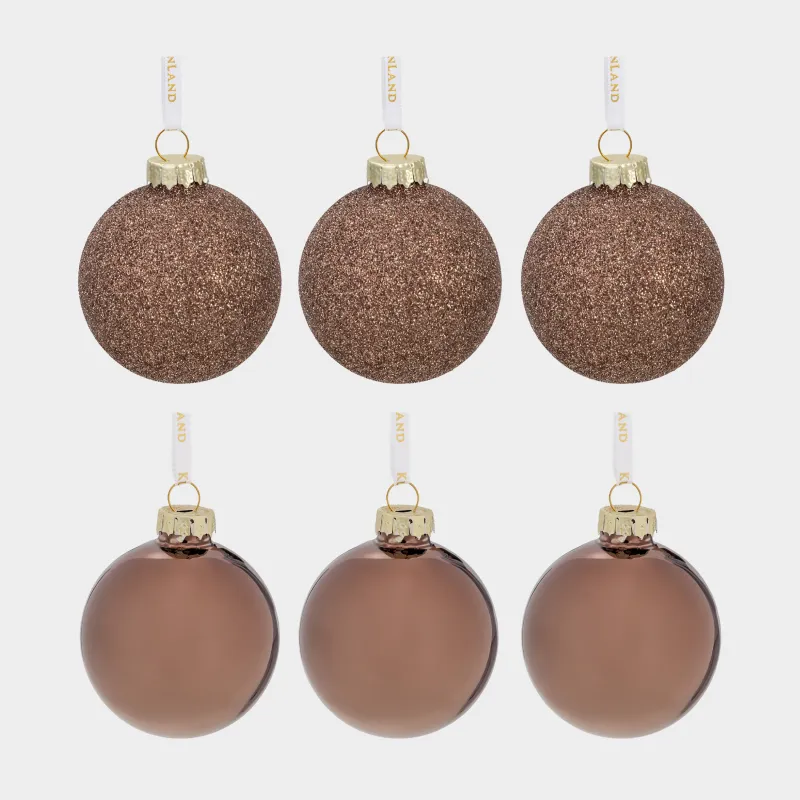 Шырша ойыншықтарының жиынтығы, 6 см, 6 дана, шыны, жылтырақтары бар, қола, Шар, Ball sparkle