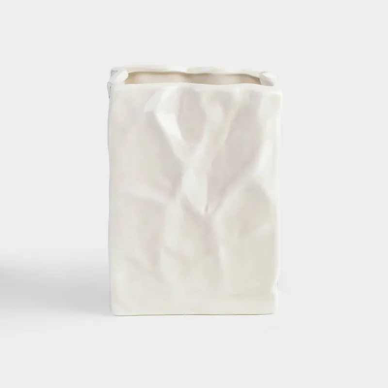 Стакан для ванной комнаты, 12 см, фарфор P, серо-бежевый, Мятый эффект, Crumple bath