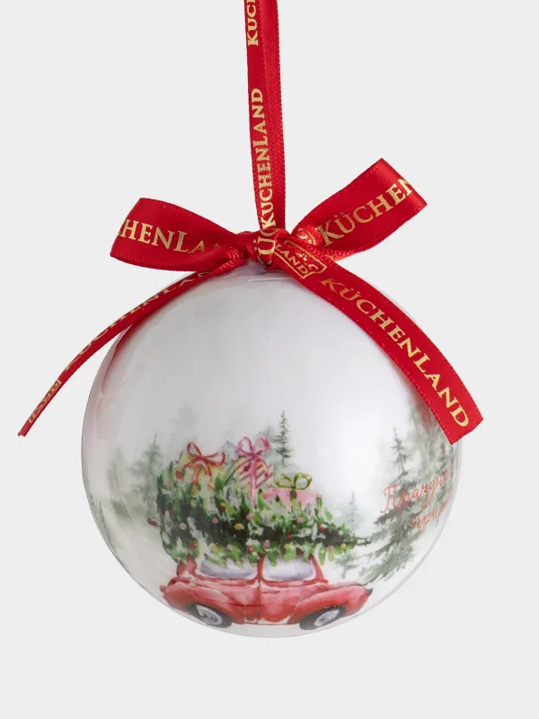 Игрушка елочная, 7 см, пенопласт, Шар, Машинка, Ball print, image-0