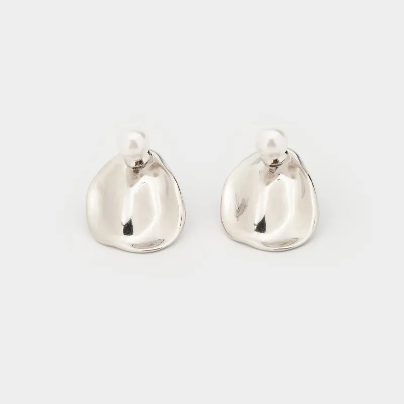 Серьги-пусеты, 2 см, 2 шт, металл/пластик, серебристые, Мятый эффект, Jewelry