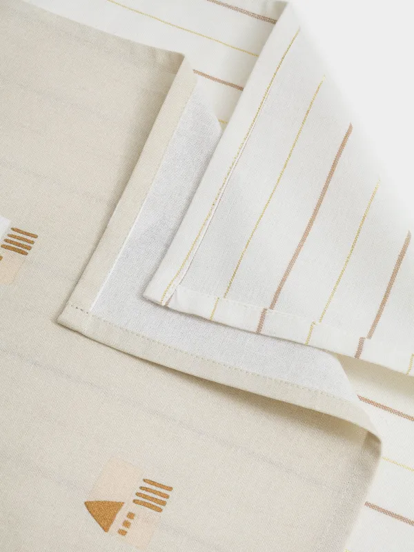 Асүйлік сүлгі, 40х60 см, 2 дана, мақта, ақ/сарғылт-қоңыр, Жолақтар/Гүлдер, Meadow, image-1