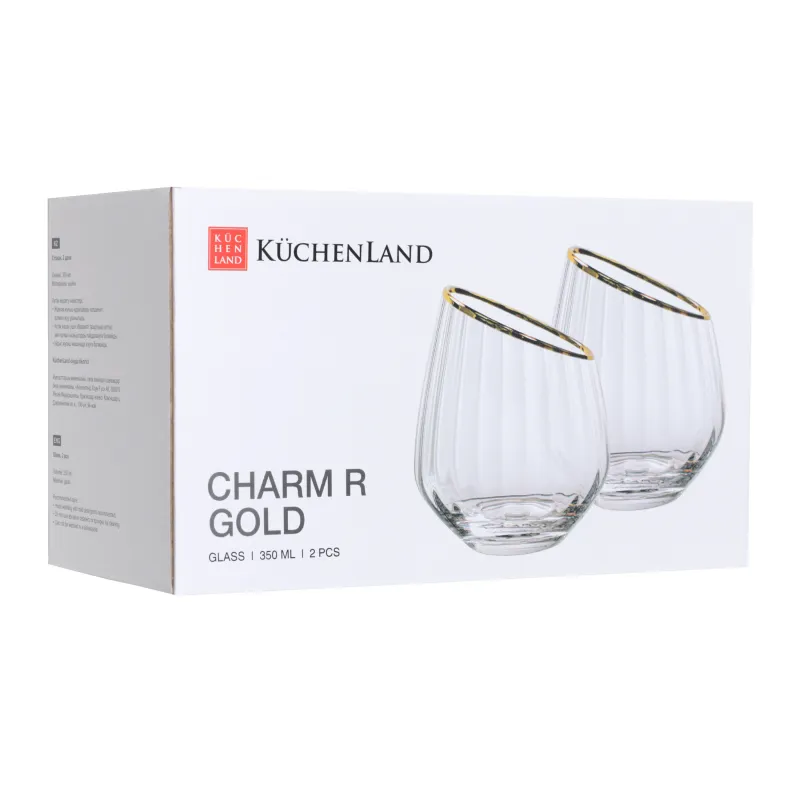Стақан, 11 см, 350 мл, 2 дана, шыны, алтын жиектері бар, Charm R gold, image-2