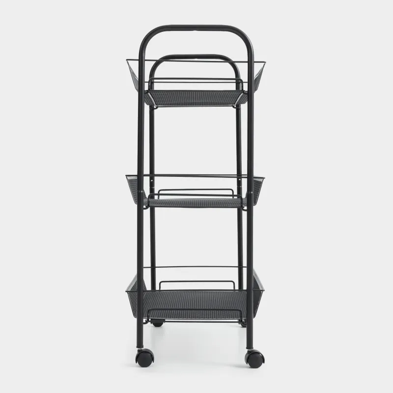 Этажерка, 3-х ярусная, 44х26х63 см, на колесах, сталь/пластик, черная, Compact black, image-1