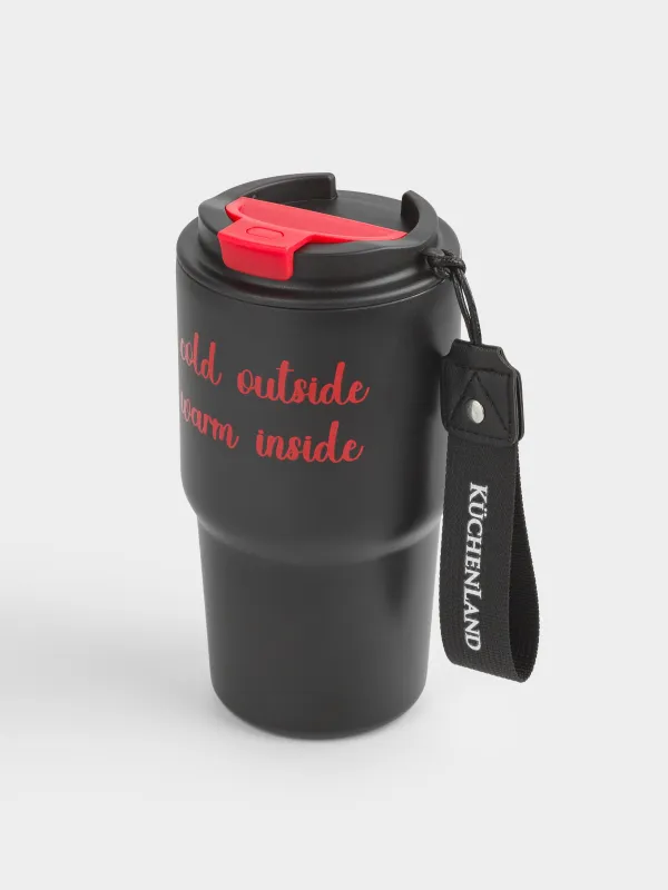 Термосаптыаяқ, 600 мл, бауы бар, болат/пластик/тоқыма, қара және қызыл, Story, image-1