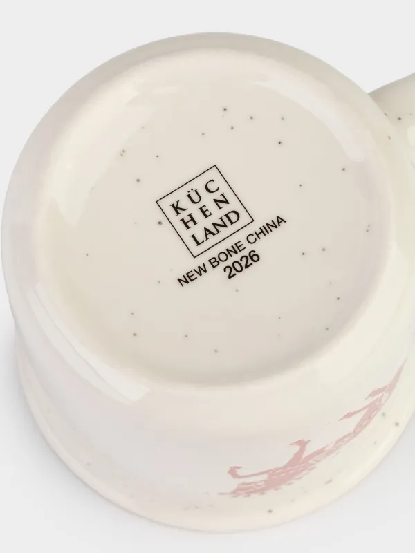 Саптыаяқ, 360 мл, фарфор N, сүт түстес, дақты, алтын түстес жиегі бар, Жылқы, Horse, image-3