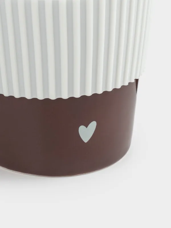 Стакан, 15 см, 430 мл, с крышкой и зарфом, фарфор N/силикон, коричнево-молочный, Magic moments, image-4