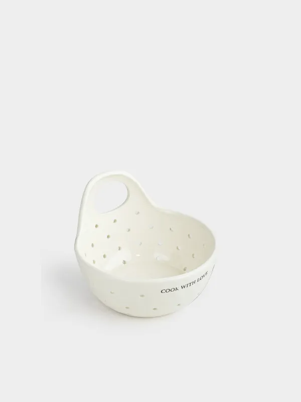 Дуршлаг, 15 см, тұтқасы бар, керамика, сүт түстес, Crumple font, image-1