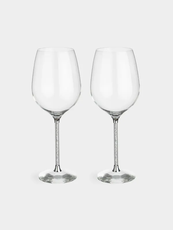 Шарап бокалы, 600 мл, 2 дана, шыны/страздар, Күміс кристалдар, Diamond, image-0