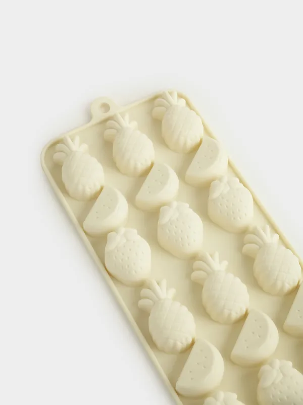 Мұз бен шоколадқа арналған қалып, 23х10 см, 18 бөлім, силикон, сүт түстес, Жеміс-жидек, Bakery, image-1