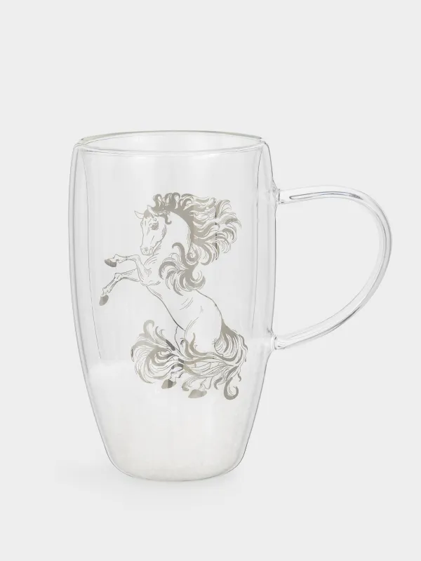 Саптыаяқ, 450 мл, шыны Б, ішінде жылтыр және қар бар, Жылқылар, Air decor, image-0