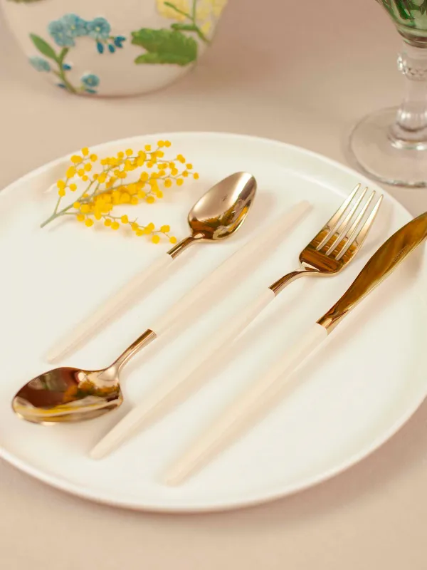 Ас құралдары, 6 адам, 24 зат, болат, сүт түстес-алтын, Paris, image-5