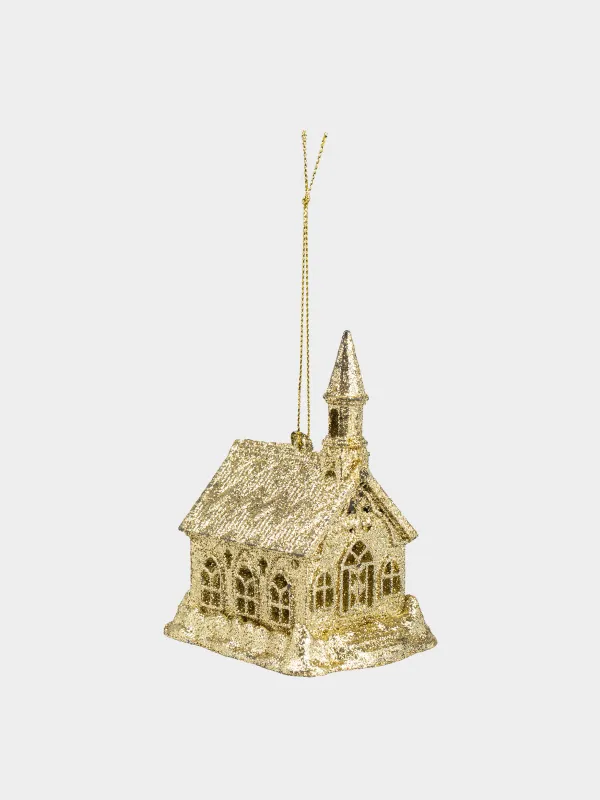 Игрушка елочная, 10 см, пластик, золотистая, Домик, Figure sparkle, image-1