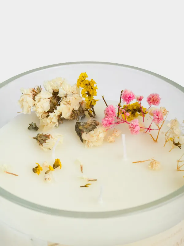 Хош иісті шам, 10 см, үш фитиль, шам ұстағышта, орайоттар бар, Хош иіс, Balmy summer, image-3