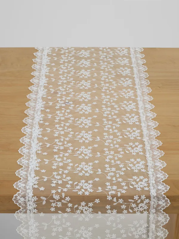 Үстел төсеніші, 40х160 см, шілтерлі, полиэстер, ақ, Шілтерлі гүлдер, Flowers lace, image-3