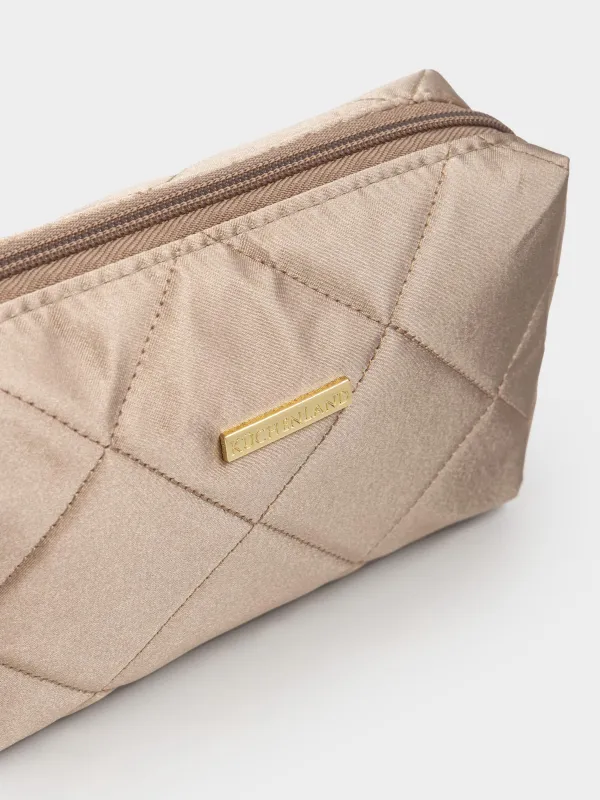 Косметичка, 20х10 см, стеганая, сатин, бежевая, Quilted silk, image-4