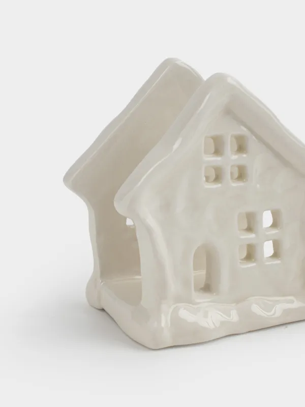 Салфетница, 8 см, керамика D, молочная, Дом, Snow sparks, image-1