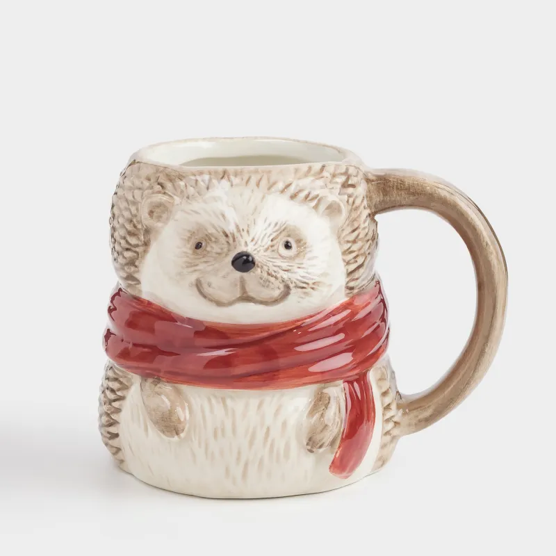 Кружка, 440 мл, керамика, молочно-коричневая, Еж в шарфе, Forest animals