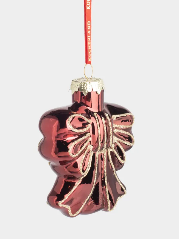 Игрушка елочная, 8х9 см, стекло, с блестками, бордовая, Бант, Figure christmas, image-1