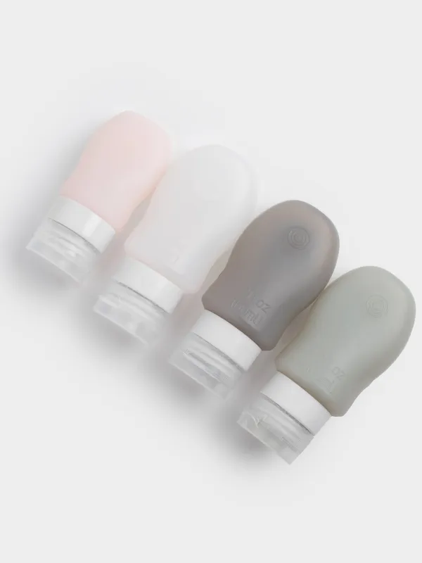 Саяхатқа арналған құтылар жиынтығы, 4 дана, сорғыш шыныаяқта, косметикалық сөмкеде, силикон, Travel color, image-2