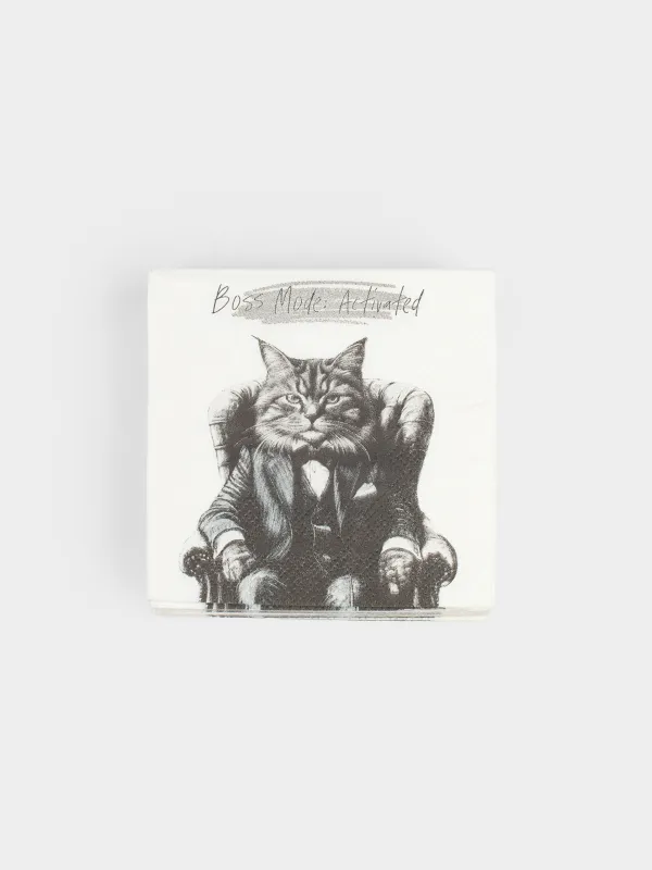 Қағаз майлықтар, 21х21 см, 20 дана, төртбұрышты, ақ, Костюм киген мысық, Cat, image-0