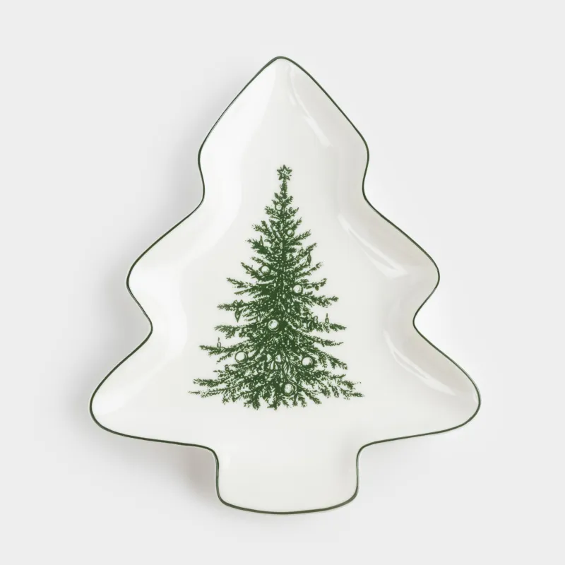 Ыдыс, 23х20 см, фарфор N, ақ және жасыл, мерекелік шырша, Christmas lace