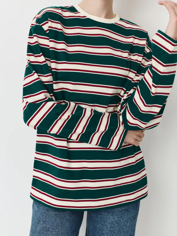 Әйелдерге арналған лонгслив, size S, мақта/полиэстер, жасыл, Жолақ, Latoya, image-1