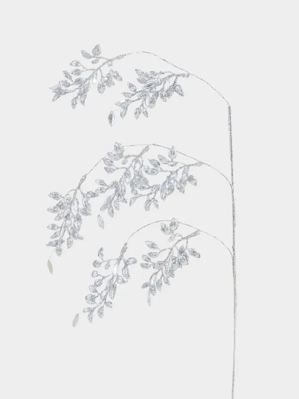 Ветка декоративная, 65 см, Серебристые кристаллы, Crystal decor, image-1
